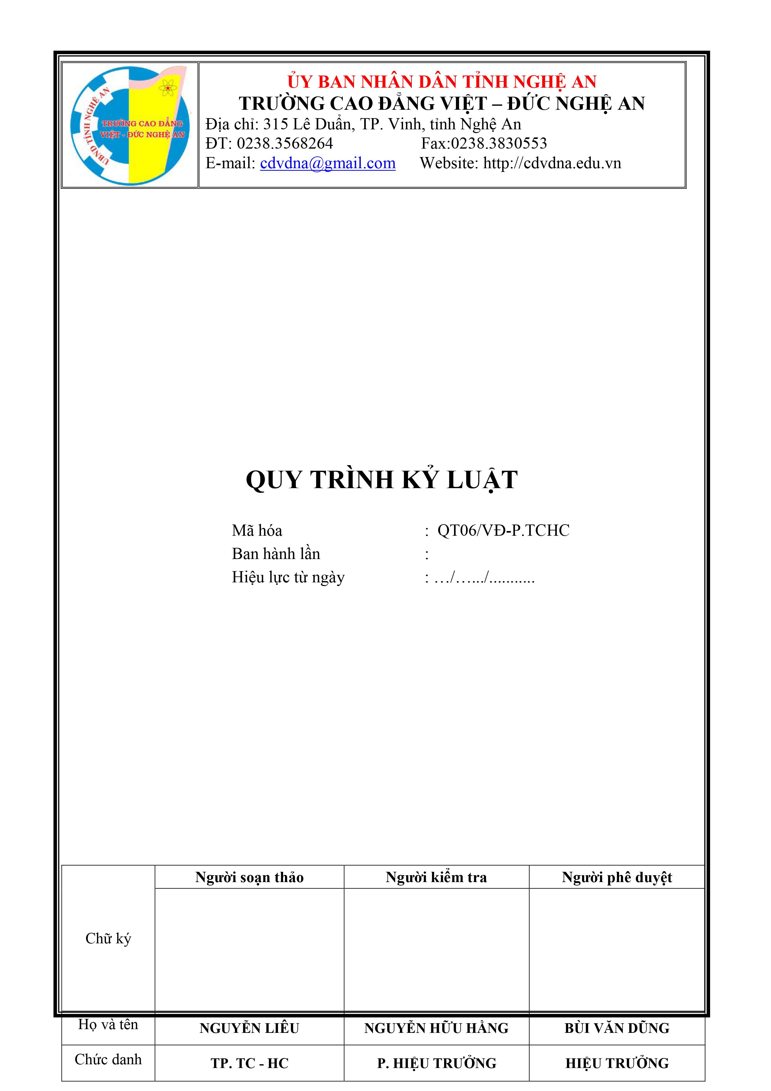 Quy trình kỷ luật - QT06/VĐ-P.TCHC