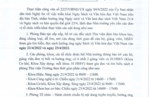 Thông báo số 140/TB-Tr.VĐ ngày 19/4/2022 của Trường Cao đẳng Việt - Đức Nghệ An về việc tham gia hưởng ứng Ngày sách và Văn hóa đọc Việt Nam năm 2022