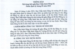 Thông báo số 35-TB/ĐU ngày 06/06/2022 của Đảng ủy Trường Cao đẳng Việt - Đức Nghệ An về Nội dung Hội nghị Ban Chấp hành Đảng bộ Phiên định kỳ tháng 5 năm 2022
