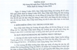 Thông báo số 57-TB/ĐU ngày 13/9/2022 của Đảng ủy Trường Cao đẳng Việt - Đức Nghệ An về Nội dung Hội nghị Ban Chấp hành Đảng bộ Phiên định kỳ tháng 9 năm 2022