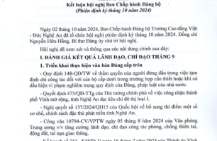 Thông báo số 81-TB/ĐU của Đảng ủy Trường Cao đẳng Việt - Đức Nghệ An kết luận Hội nghị Ban Chấp hành Đảng bộ, phiên định kỳ tháng 10 năm 20254