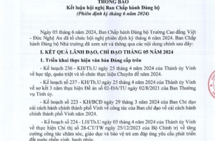 Thông báo số 47-TB/ĐU ngày 6/6/2024 của Đảng ủy Trường Cao đẳng Việt - Đức Nghệ An vv Kết luận Hội nghị Ban Chấp hành Đảng bộ (Phiên định kỳ tháng 6 năm 2024)