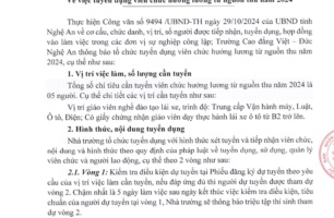 Thông báo số 562-TB/Tr.VĐ-TCHC của Trường Cao đẳng Việt - Đức Nghệ An về việc tuyển dụng viên chức hưởng lương từ nguồn thu năm 2024
