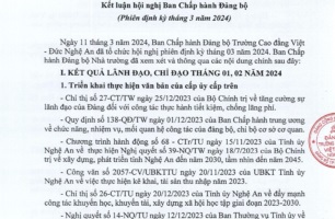 Thông báo số 18-TB/ĐU của Đảng ủy Trường Cao đẳng Việt - Đức Nghệ An về Kết luận Hội nghị Ban Chấp hành Đảng bộ, phiên định kỳ tháng 3 năm 2024