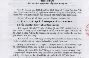 Thông báo số 78-TB/ĐU của Đảng ủy Trường Cao đẳng Việt - Đức Nghệ An Kết luận Hội nghị Ban Chấp hành Đảng bộ phiên định kỳ tháng 03 năm 2025